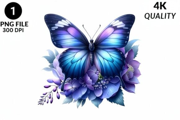 Blue Purple Butterfly Floral PNG Clipart