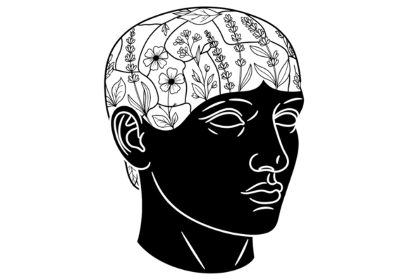 Floral Head Outline Clipart Black and
