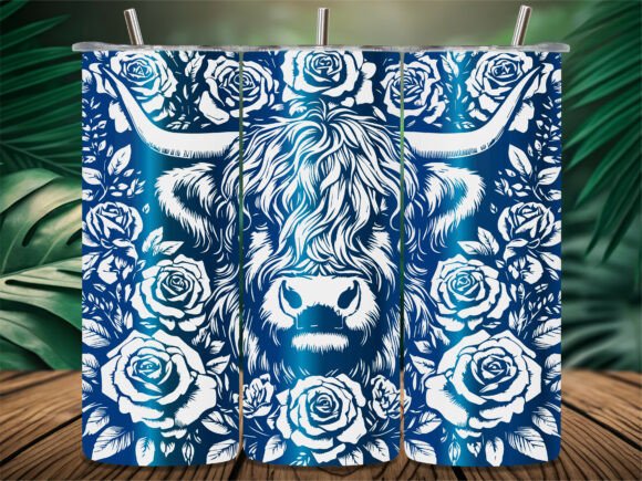 Floral Highland Cow Rose Tumbler