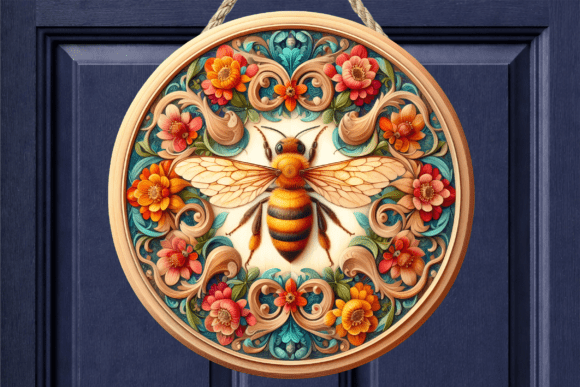 Floral Honey Bee Garden Door Sign