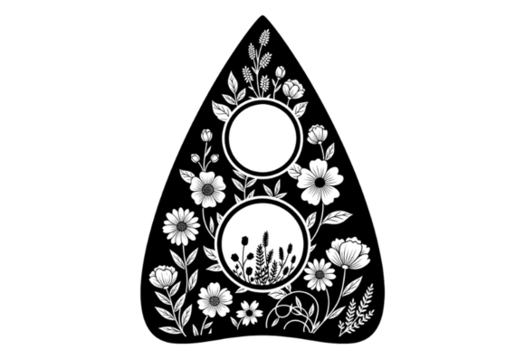 Floral Ouija Planchette Black White Art