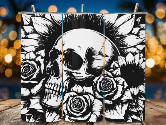 Floral Sunflower Skull Embroidery Design
