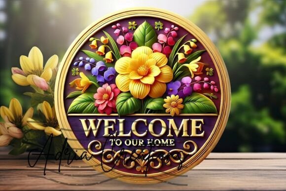 Floral Welcome to Our Home Png Door Sign