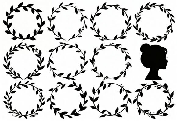 Floral Wreath Silhouette Clipart Bundle