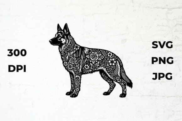 German Shepherd Silhouette with Floral