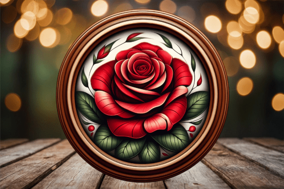 Intage Red Rose Floral Round Door Sign