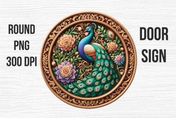Peacock Floral Ornament Round Door Sign