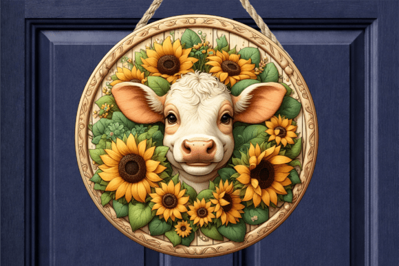Sunflower White Calf Floral Door Sign