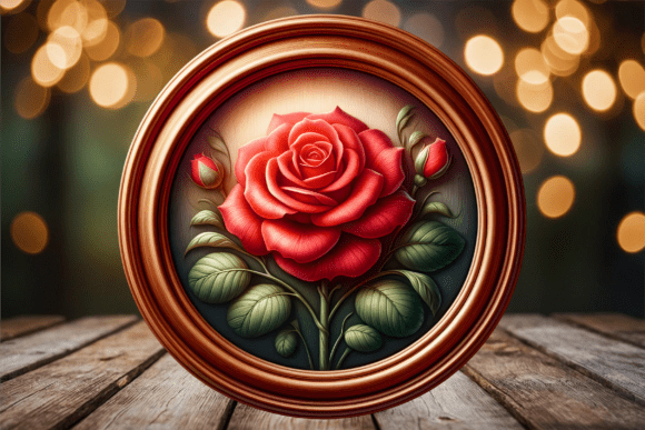Vintage Red Rose Floral Round Door Sign